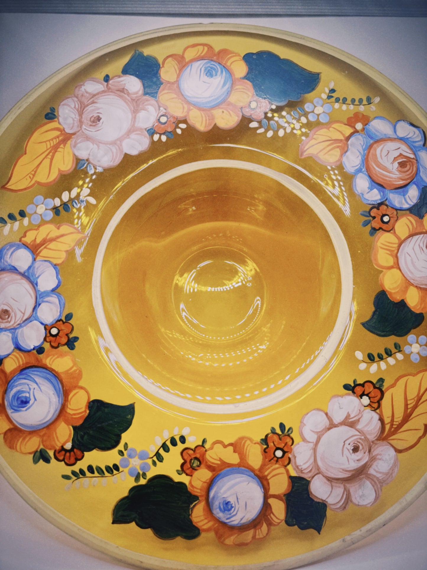 Hand painted yellow bowl w/ flowers