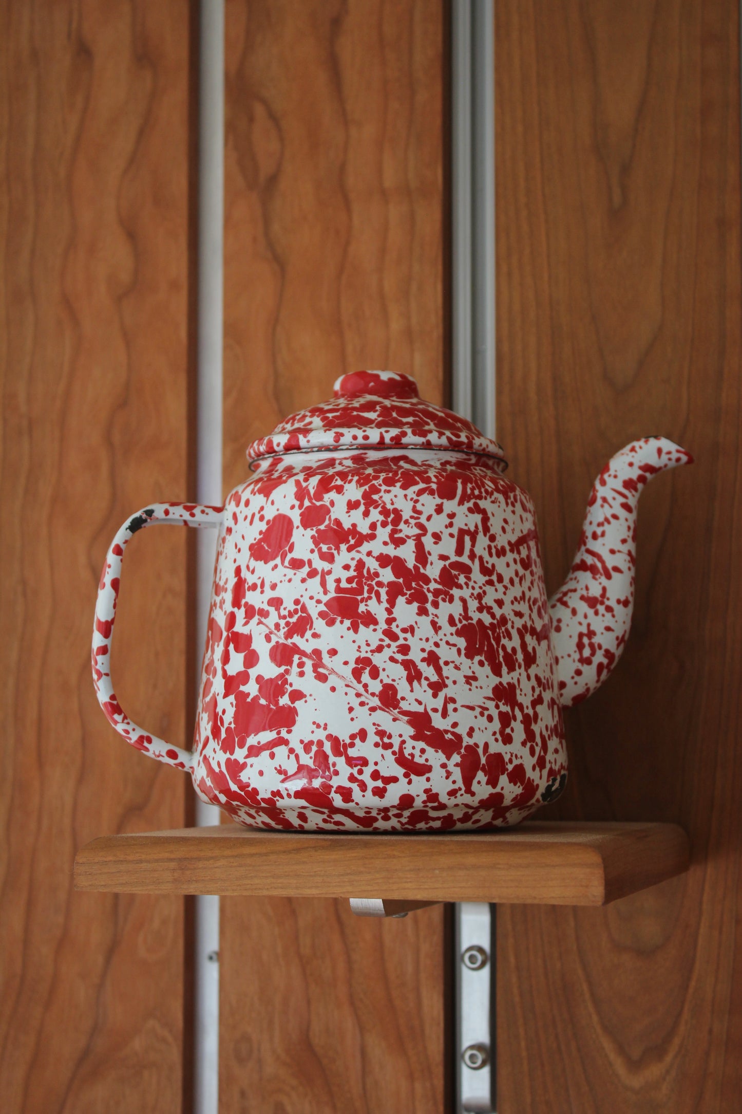 Red Speckled Enamel Teapot