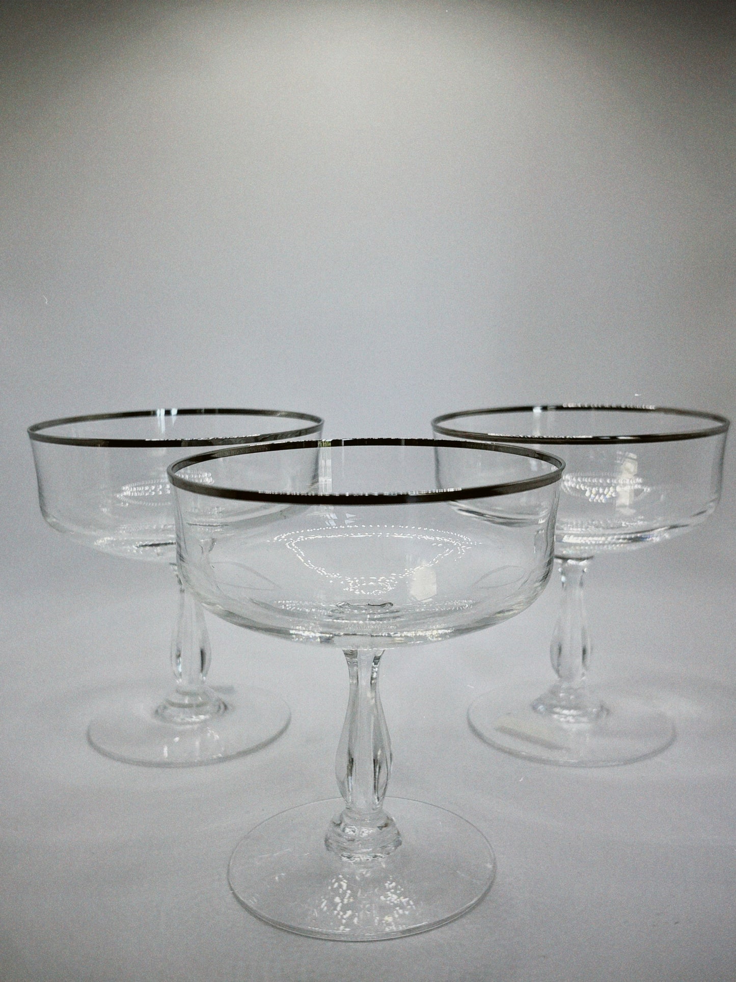 Clear Coupe Glasses with Silver Trim (set of 3)