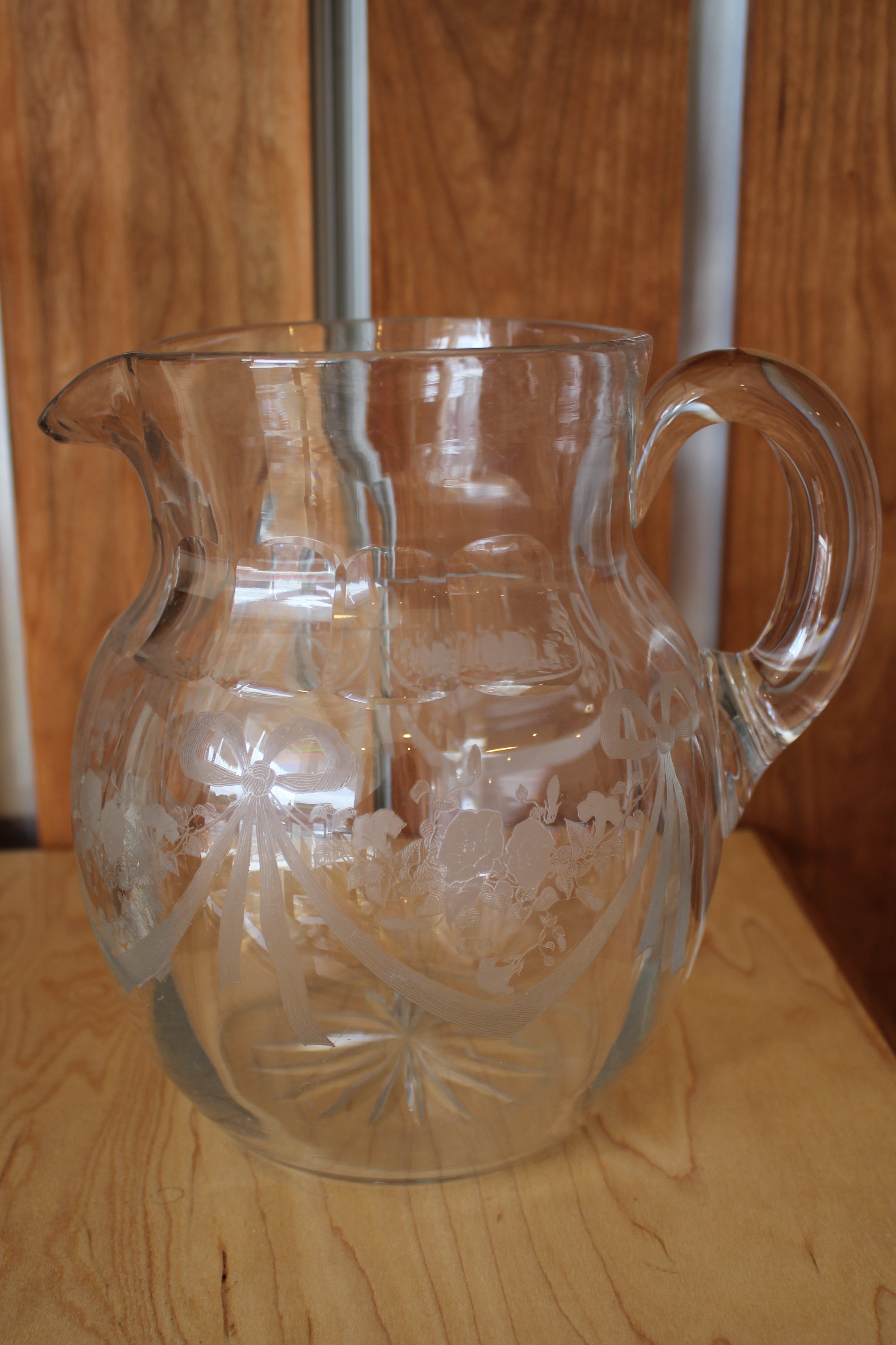 Clear Etched Pitcher w/ Bow Detail