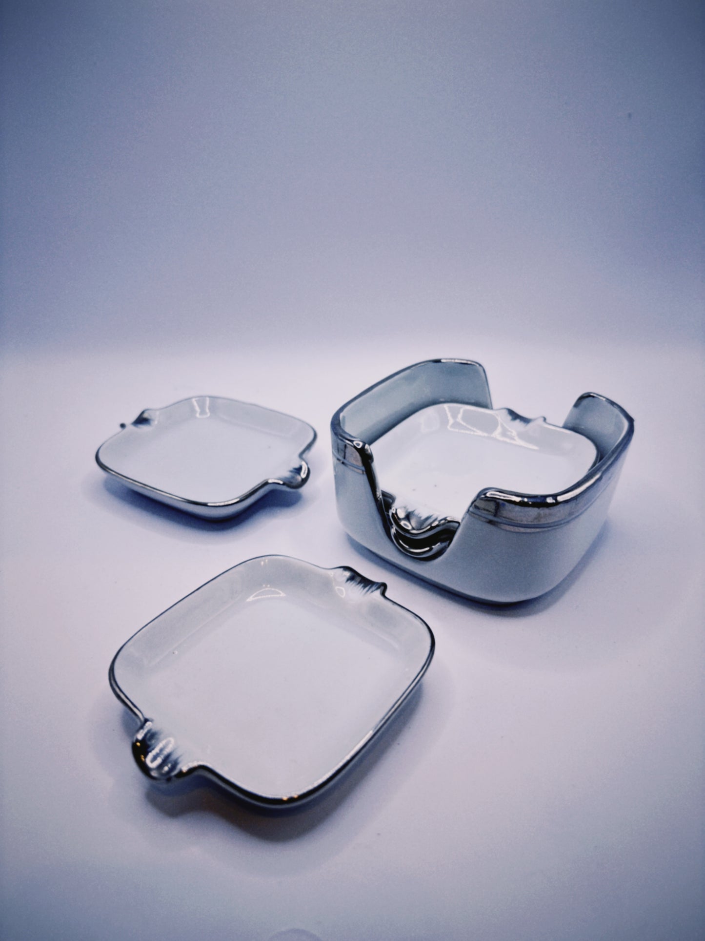 Porcelain Silver Trim Ashtray