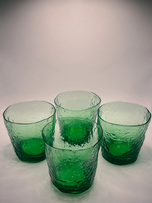 Emerald Green Crinkle Glass Cups (set of 4)
