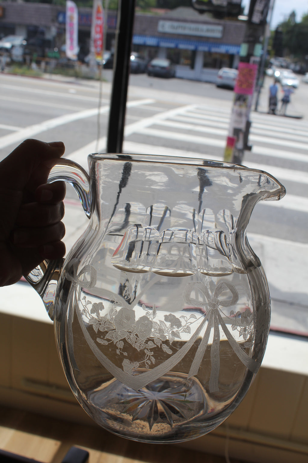 Clear Etched Pitcher w/ Bow Detail