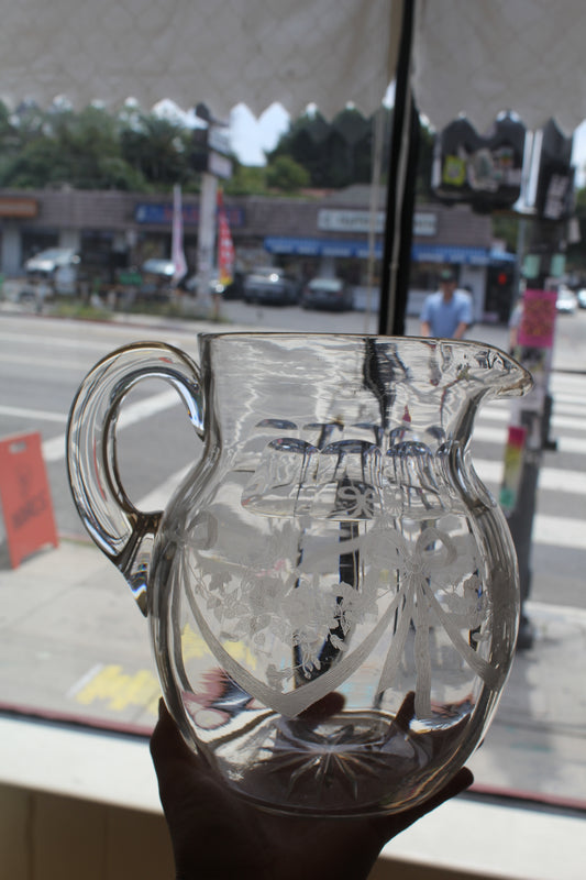 Clear Etched Pitcher w/ Bow Detail