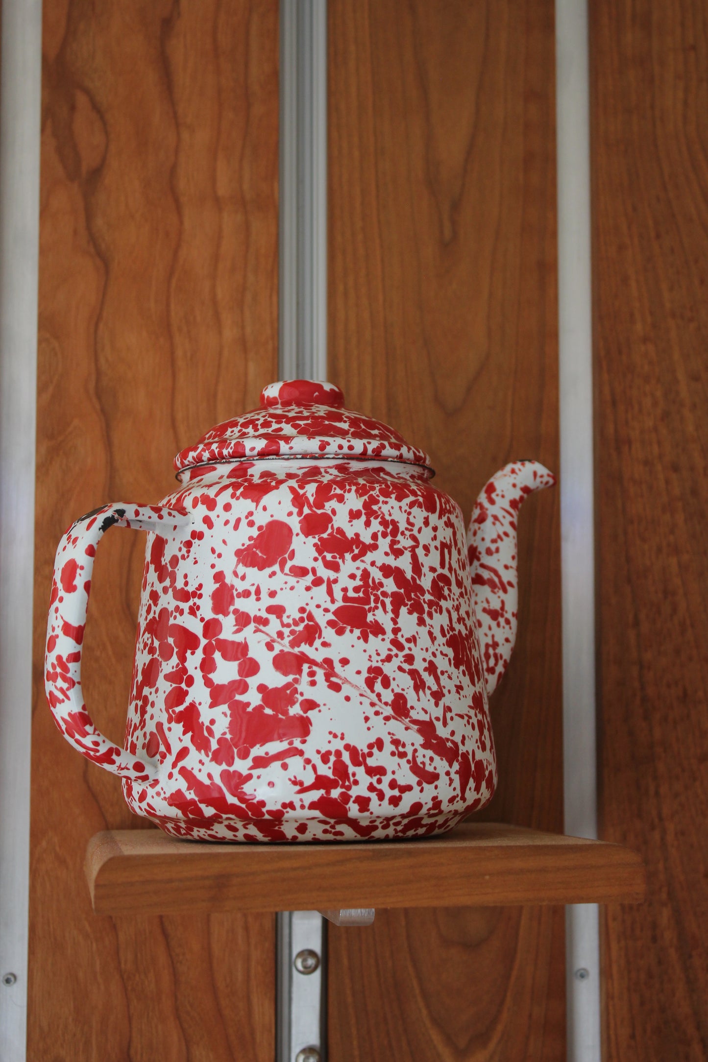 Red Speckled Enamel Teapot