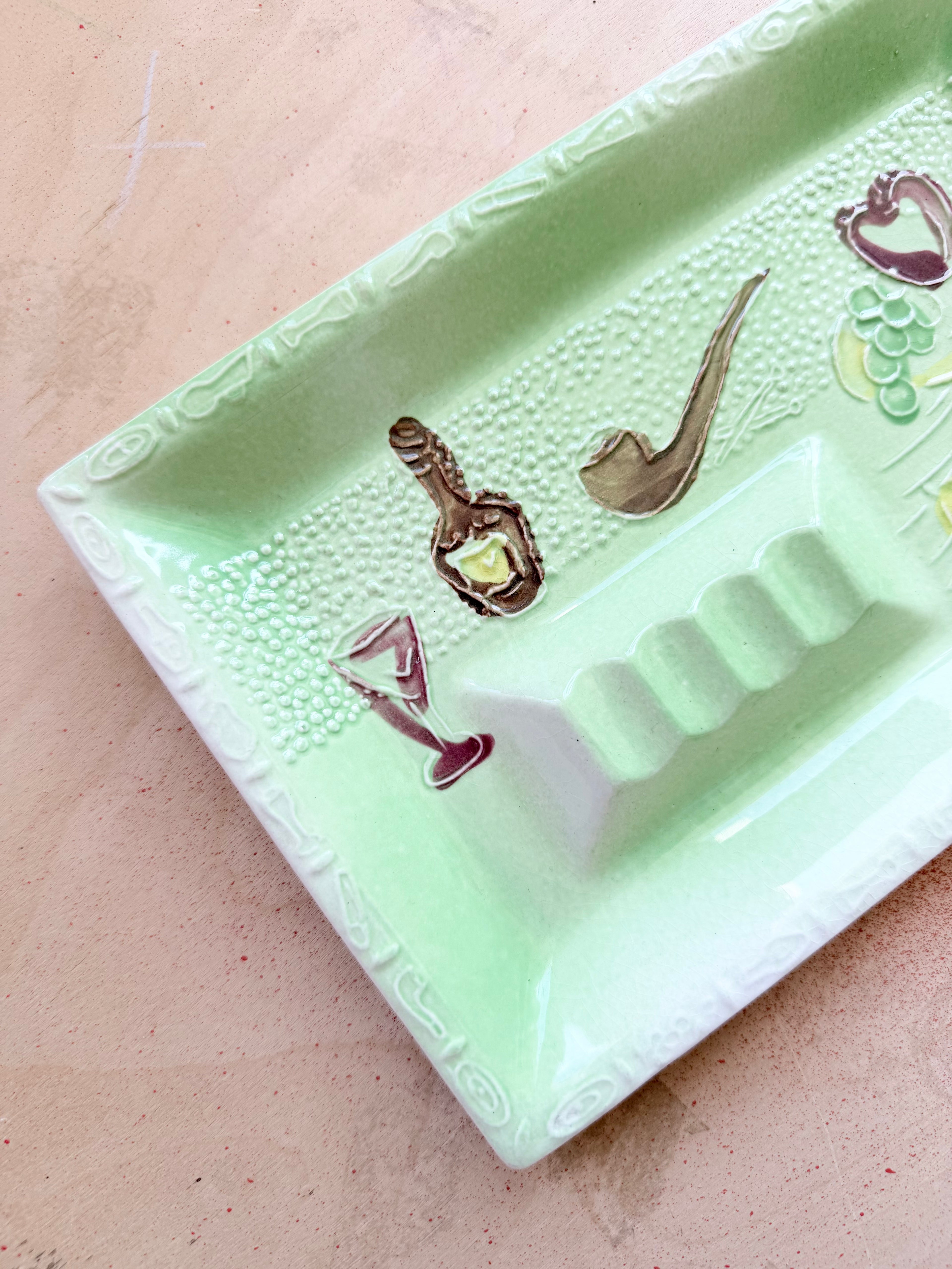 Green Ceramic Painted Ashtray