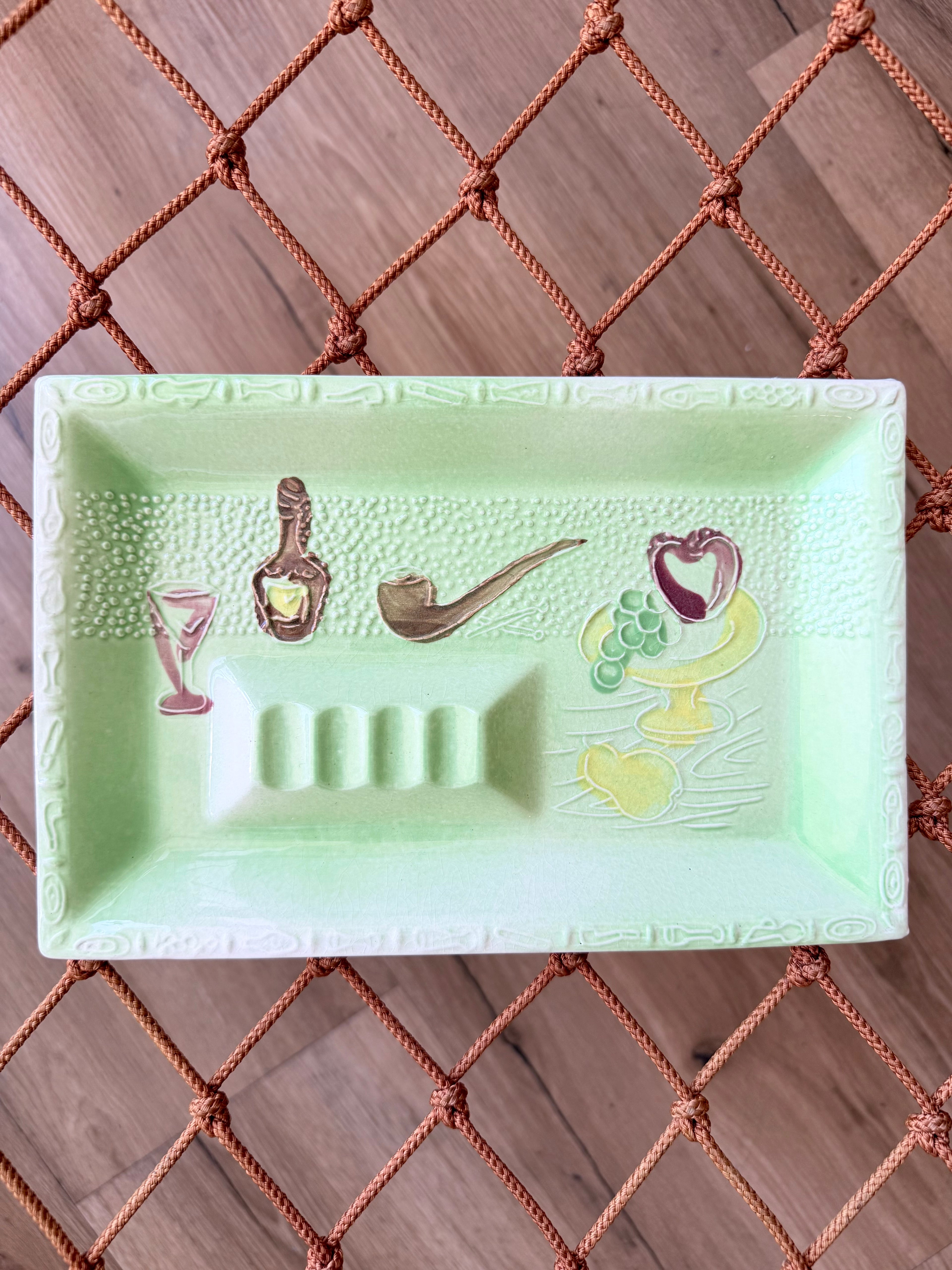 Green Ceramic Painted Ashtray