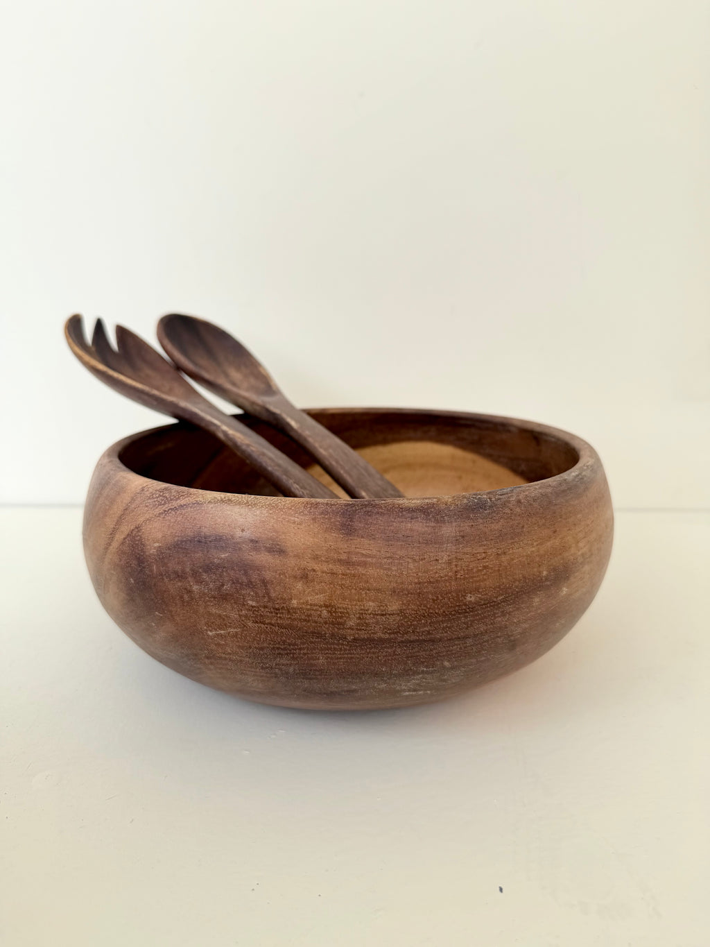 Wooden Salad Bowl w/ Utensils