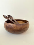 Wooden Salad Bowl w/ Utensils