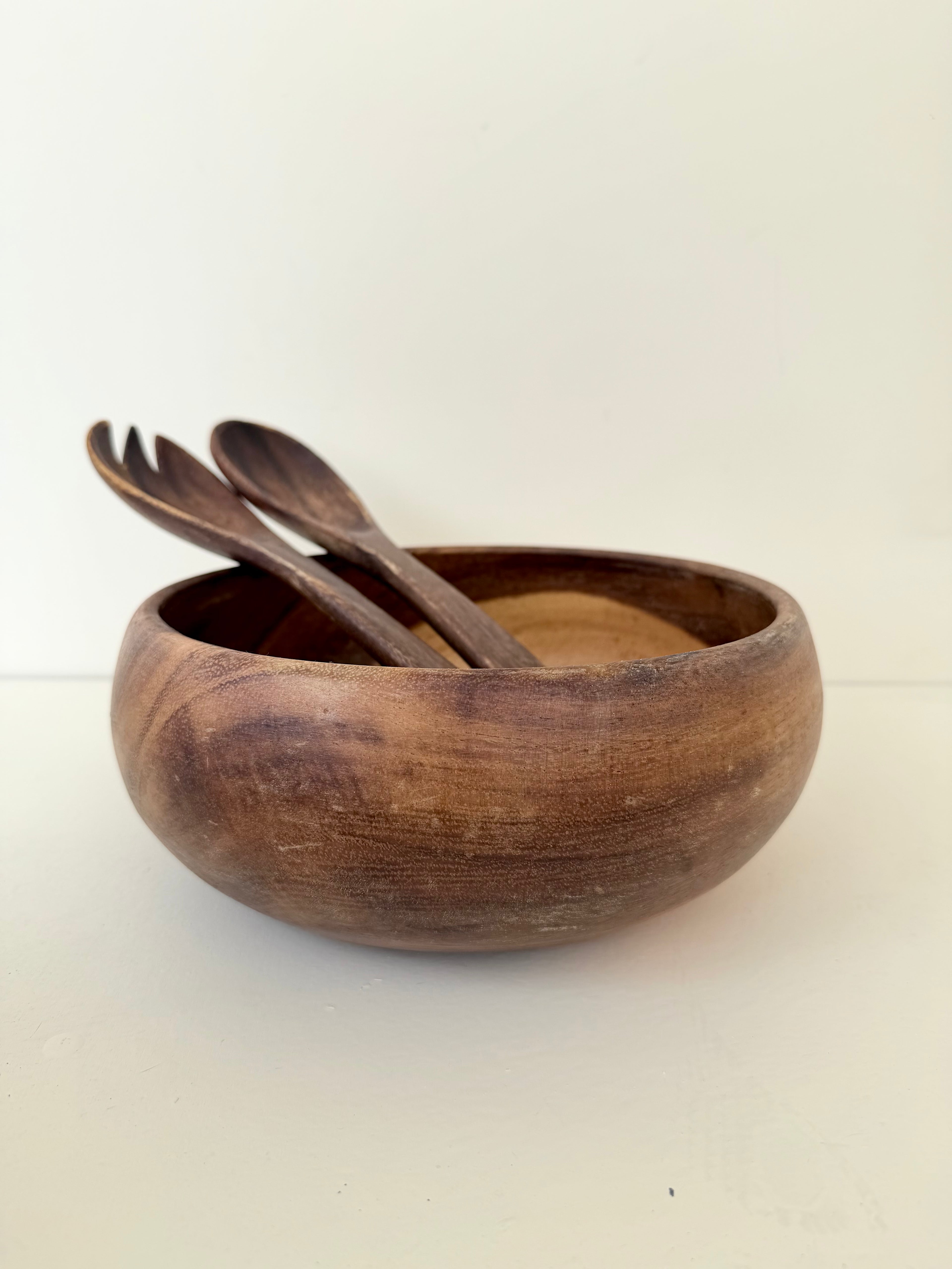 Wooden Salad Bowl w/ Utensils