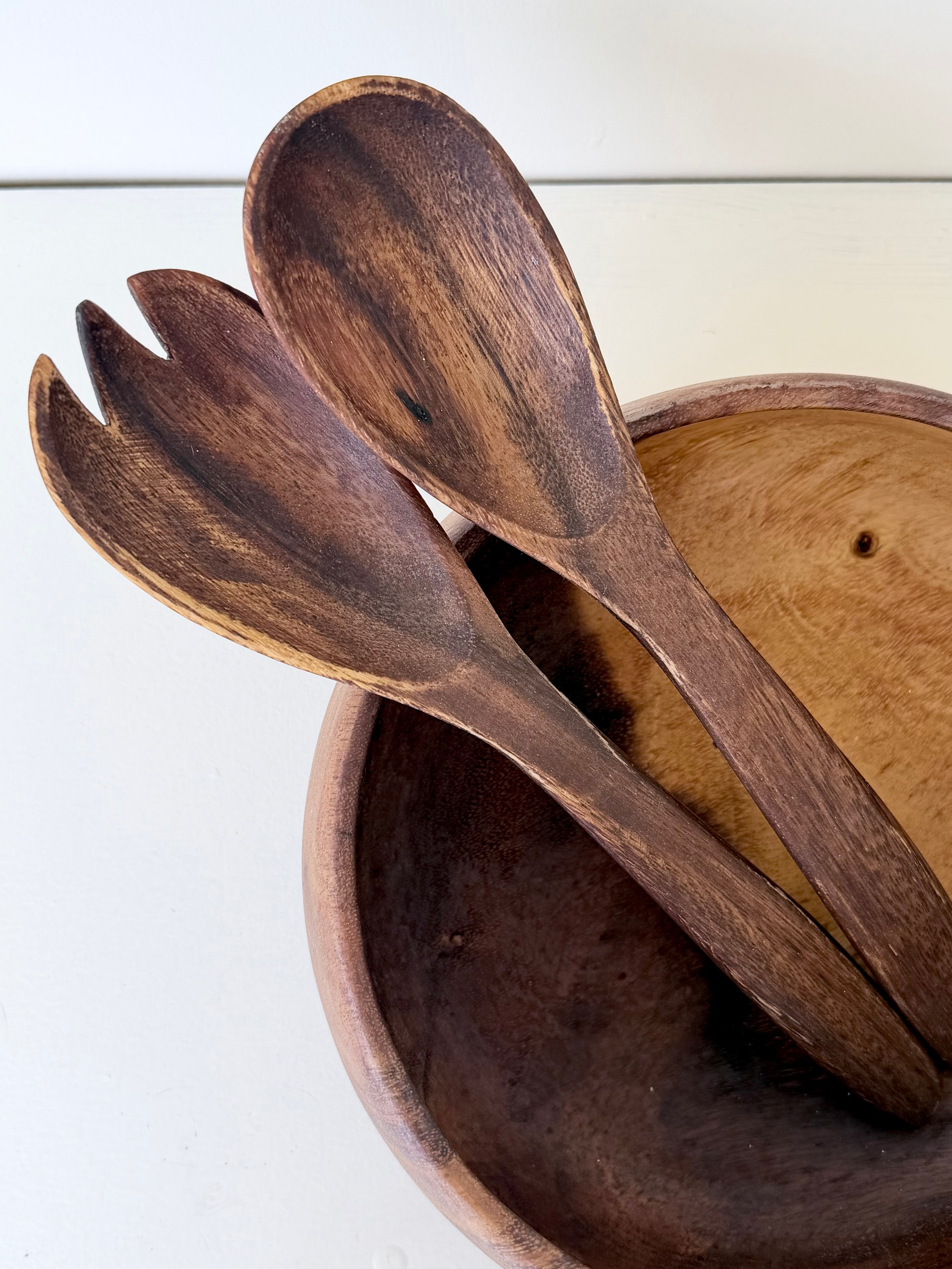 Wooden Salad Bowl w/ Utensils