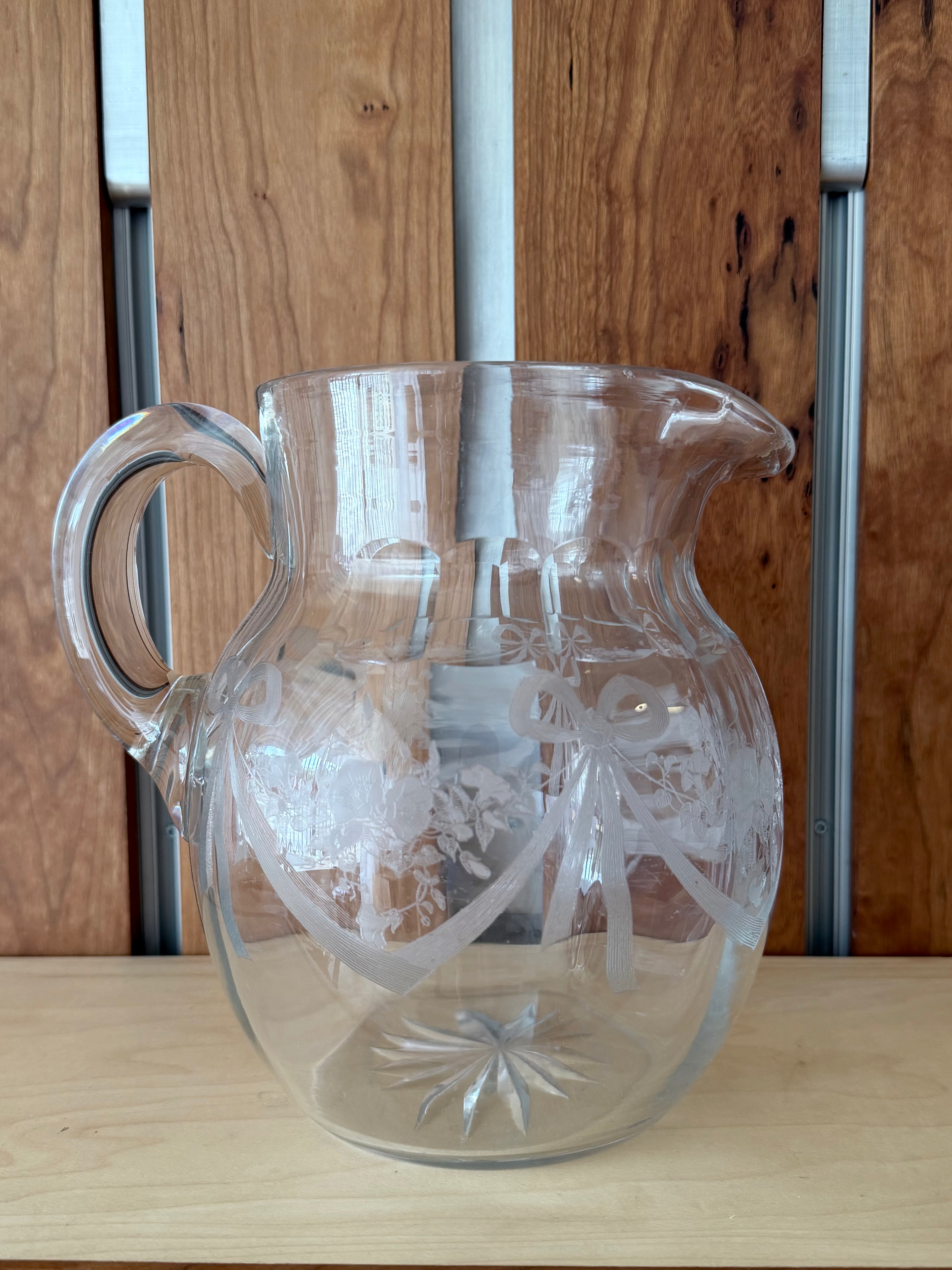 Clear Etched Pitcher w/ Bow Detail