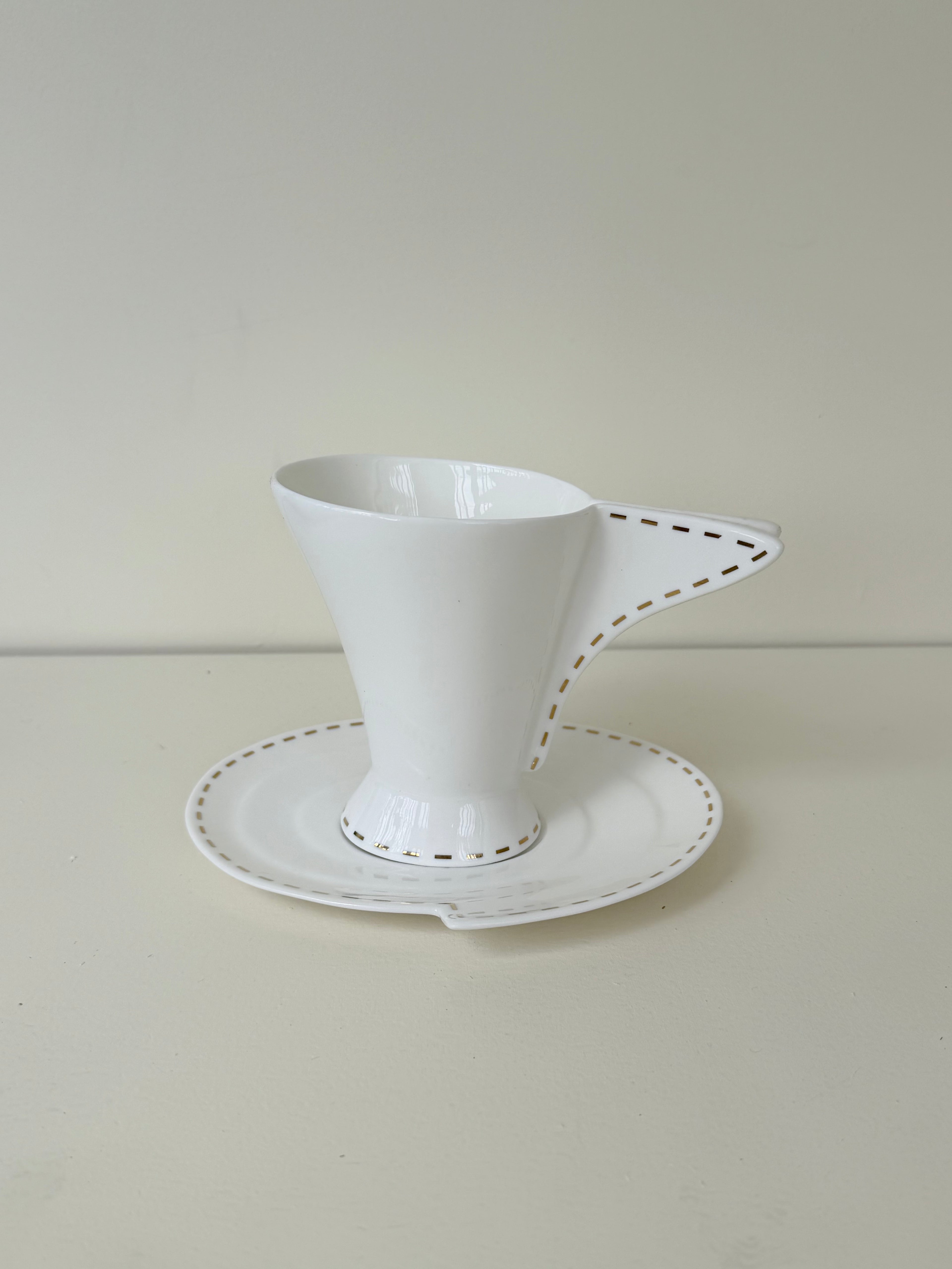 White & Gold Mug w/ Saucer Set
 (set of 2)