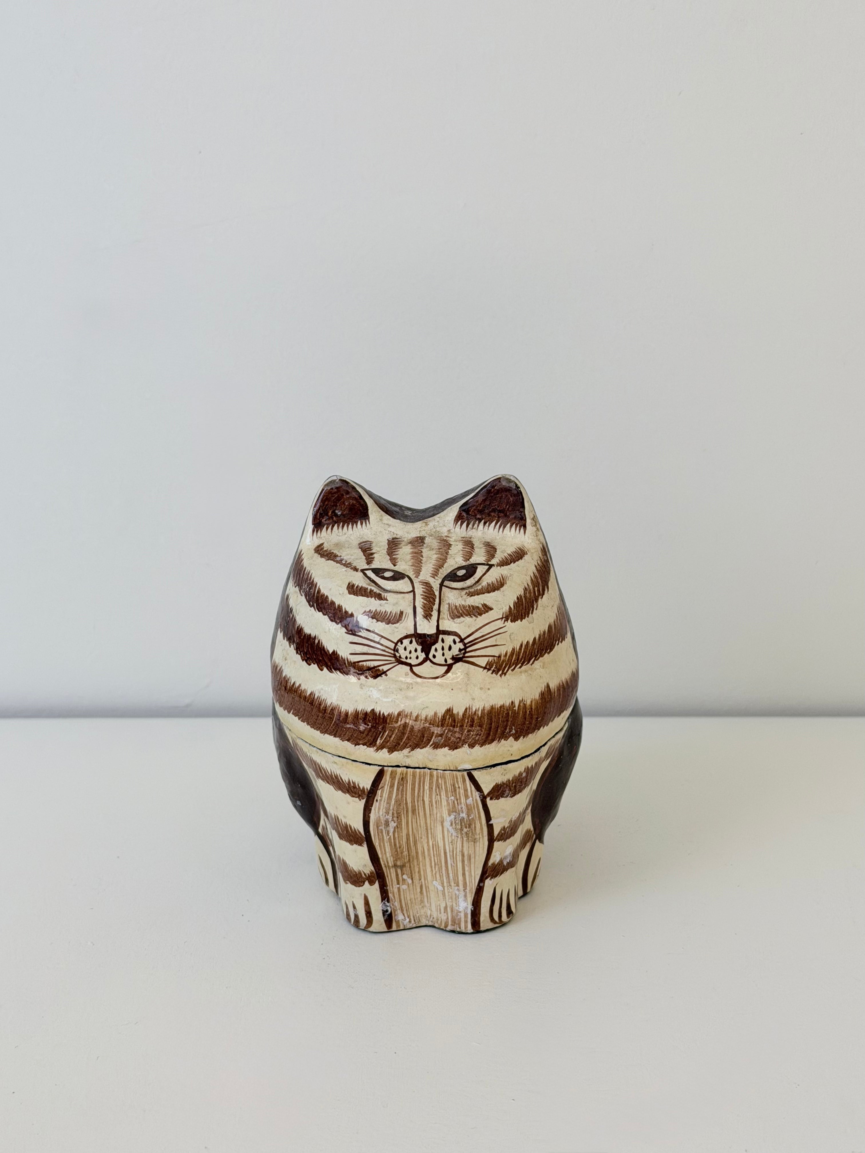 Hand-Painted Wooden Cat Trinket Box