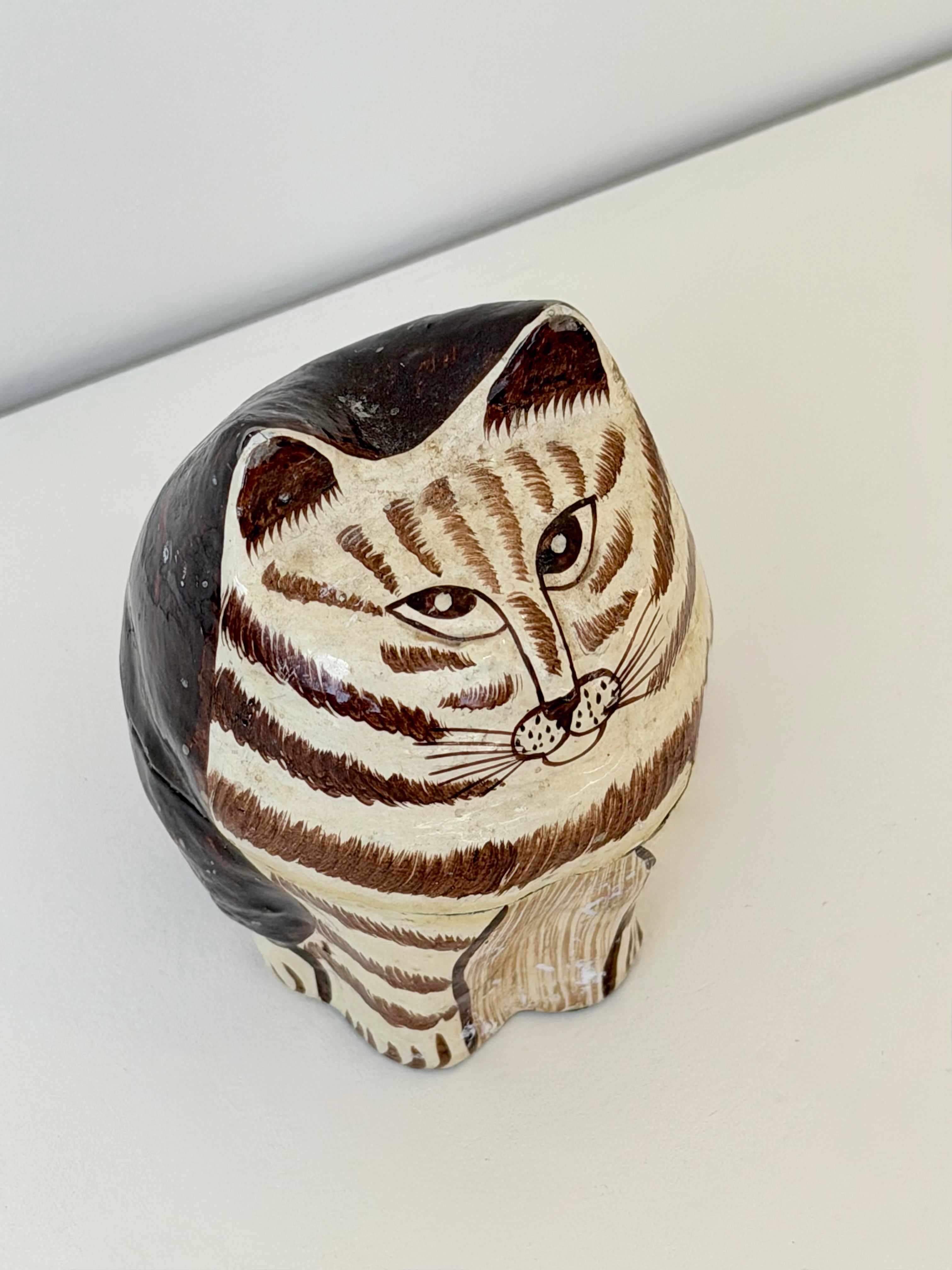 Hand-Painted Wooden Cat Trinket Box