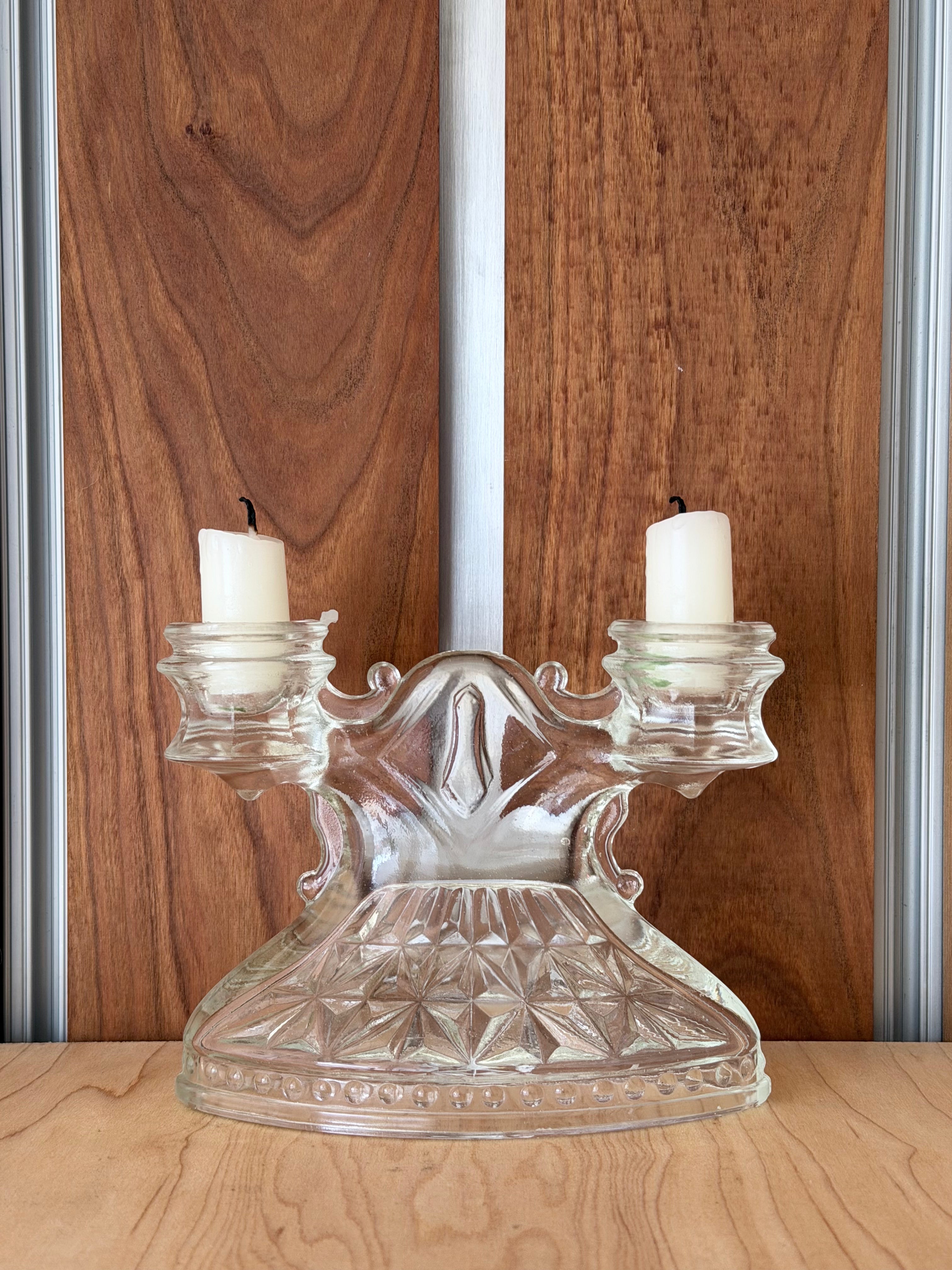 Pressed Glass Double Candleholder