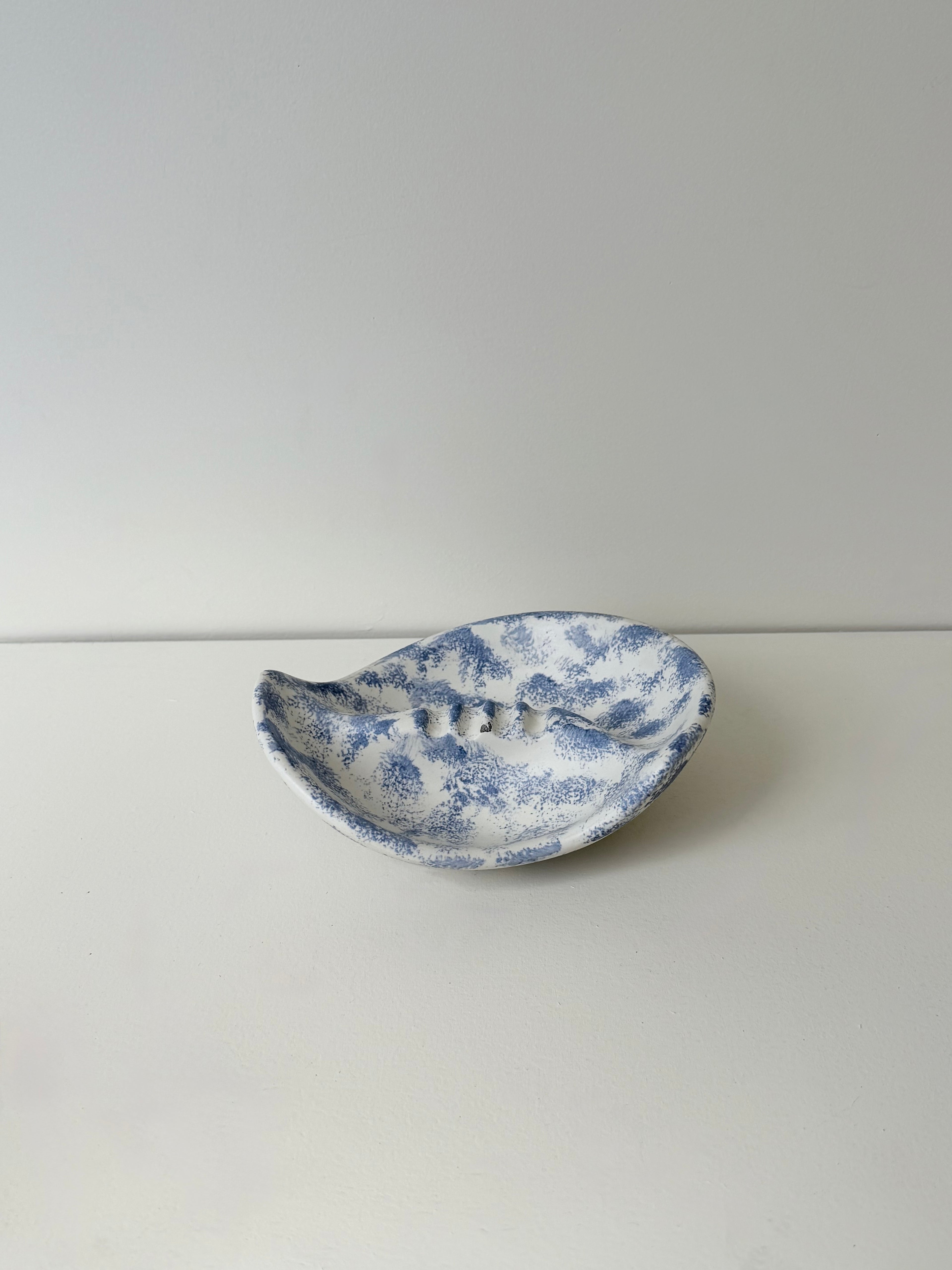 Blue and White Wavy Ceramic Ashtray