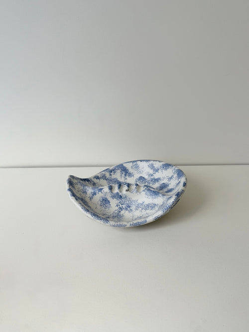 Blue and White Wavy Ceramic Ashtray