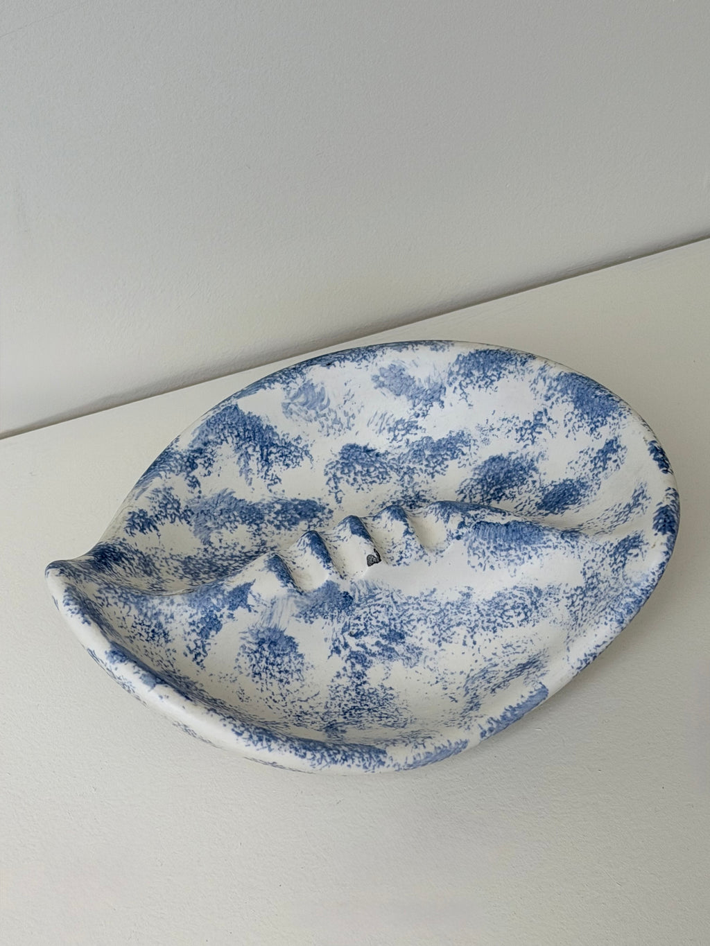 Blue and White Wavy Ceramic Ashtray