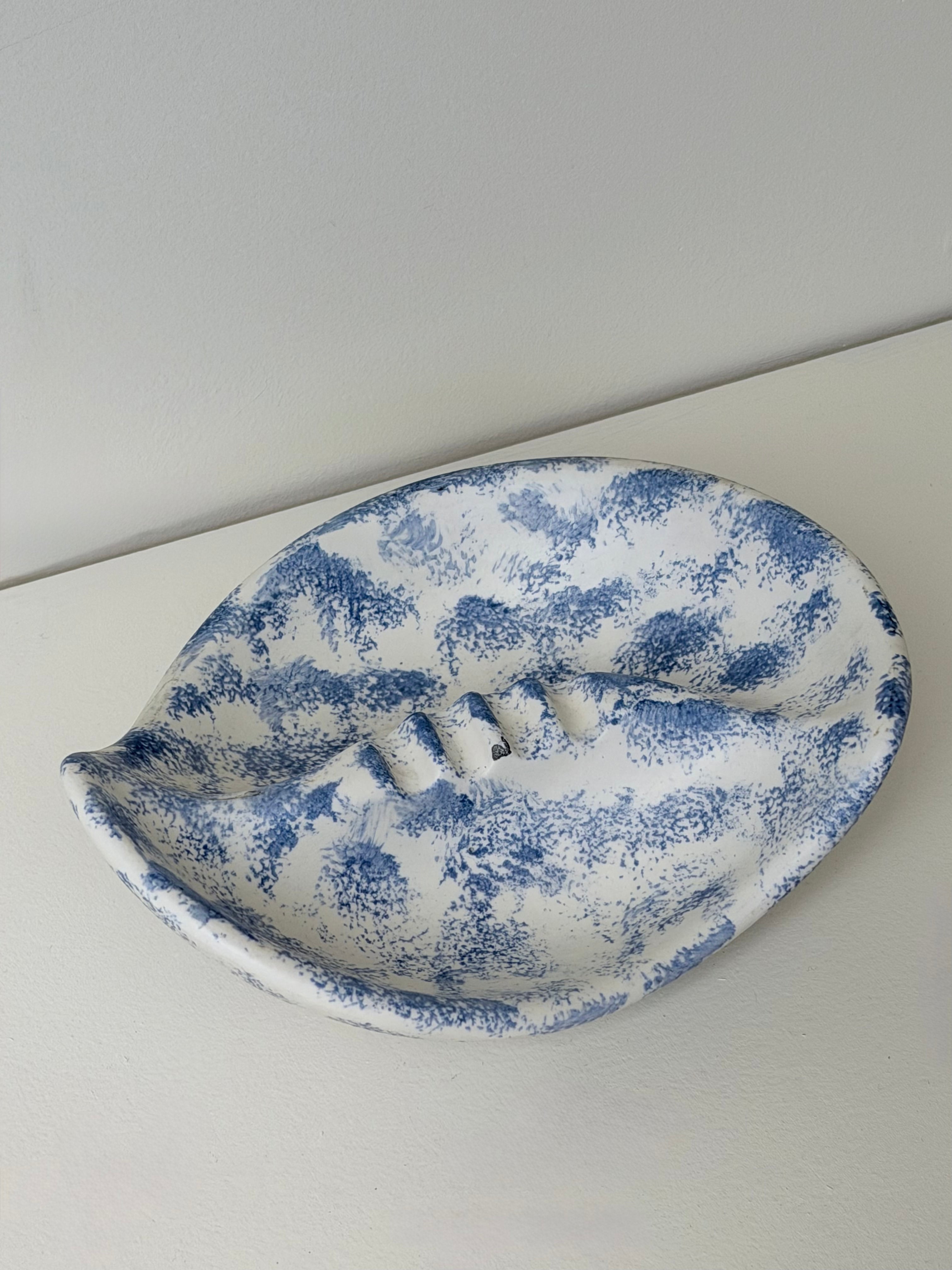 Blue and White Wavy Ceramic Ashtray