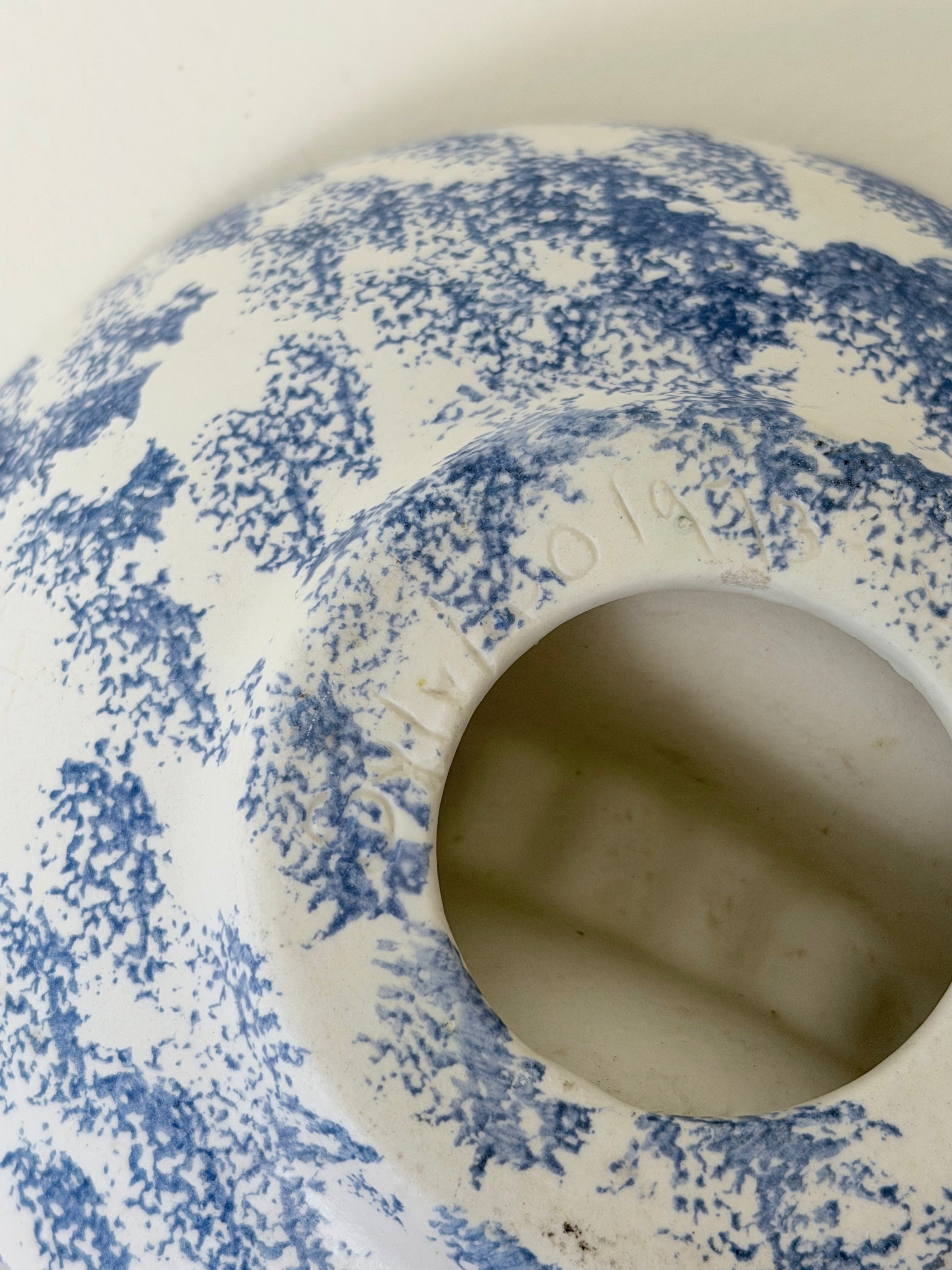 Blue and White Wavy Ceramic Ashtray