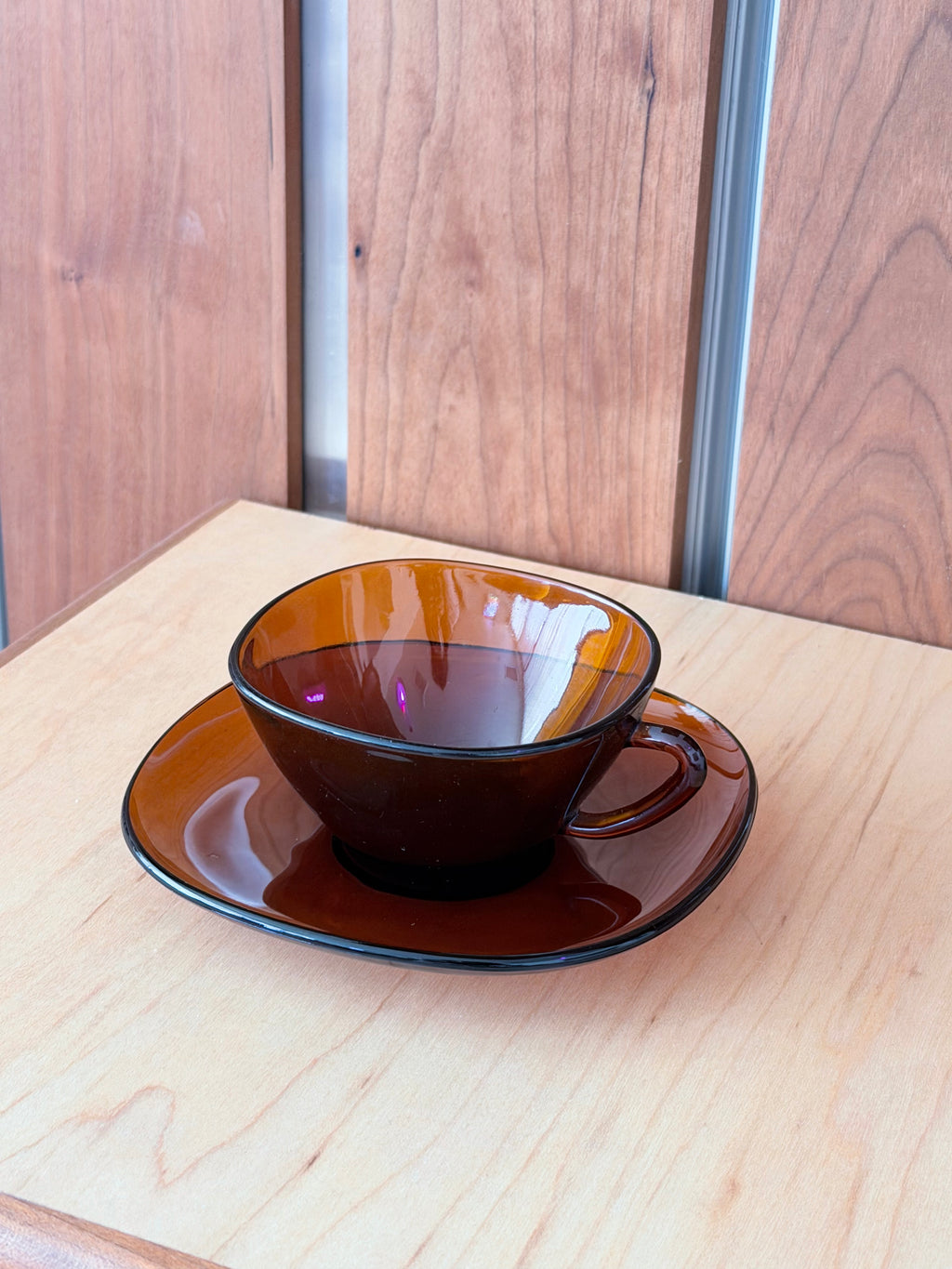 Vereco Amber Glass Teacup & Saucer (Sold Individually)