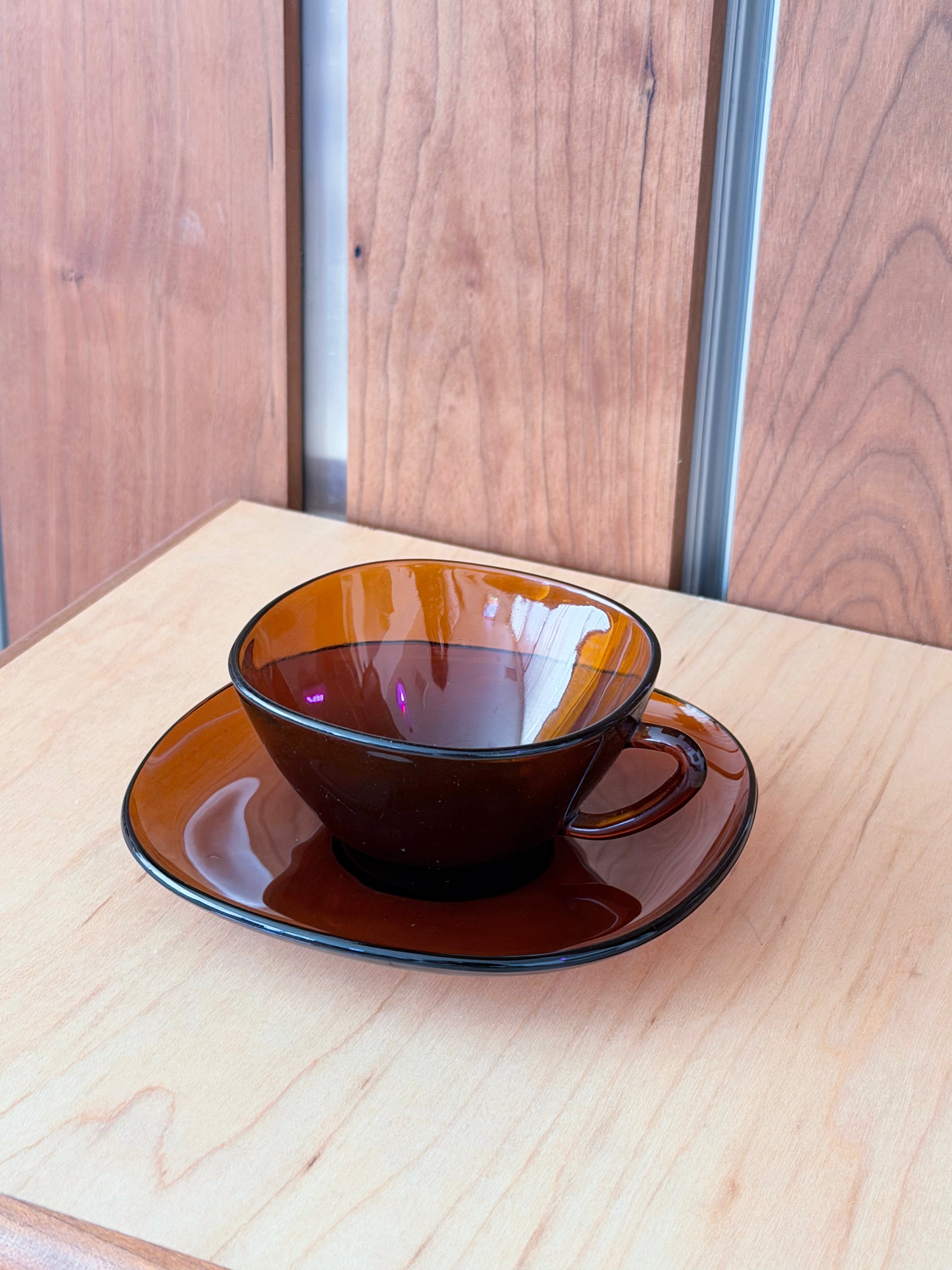 Vereco Amber Glass Teacup & Saucer (Sold Individually)