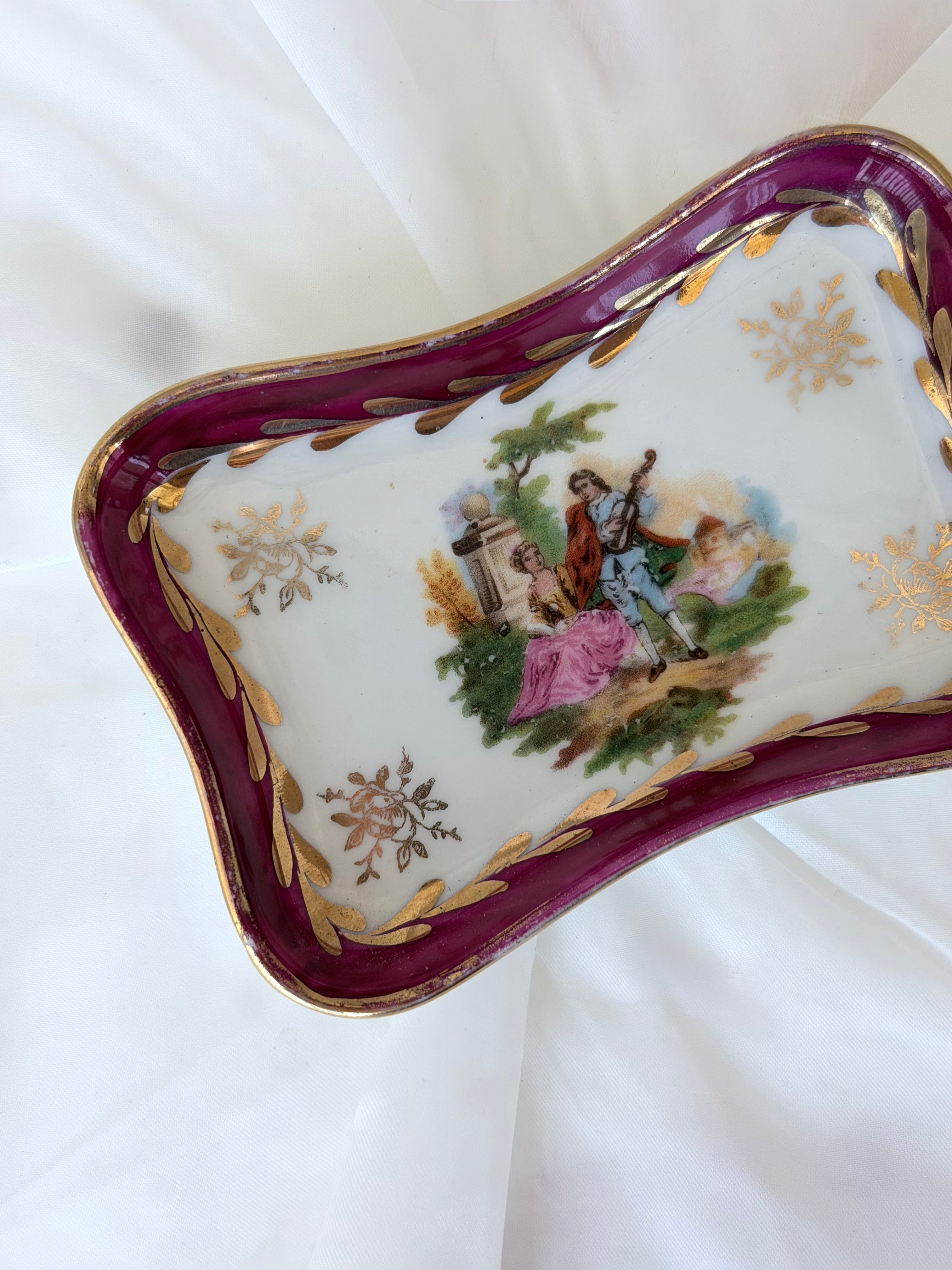 Limoges Porcelain Courting Scene Trinket Tray