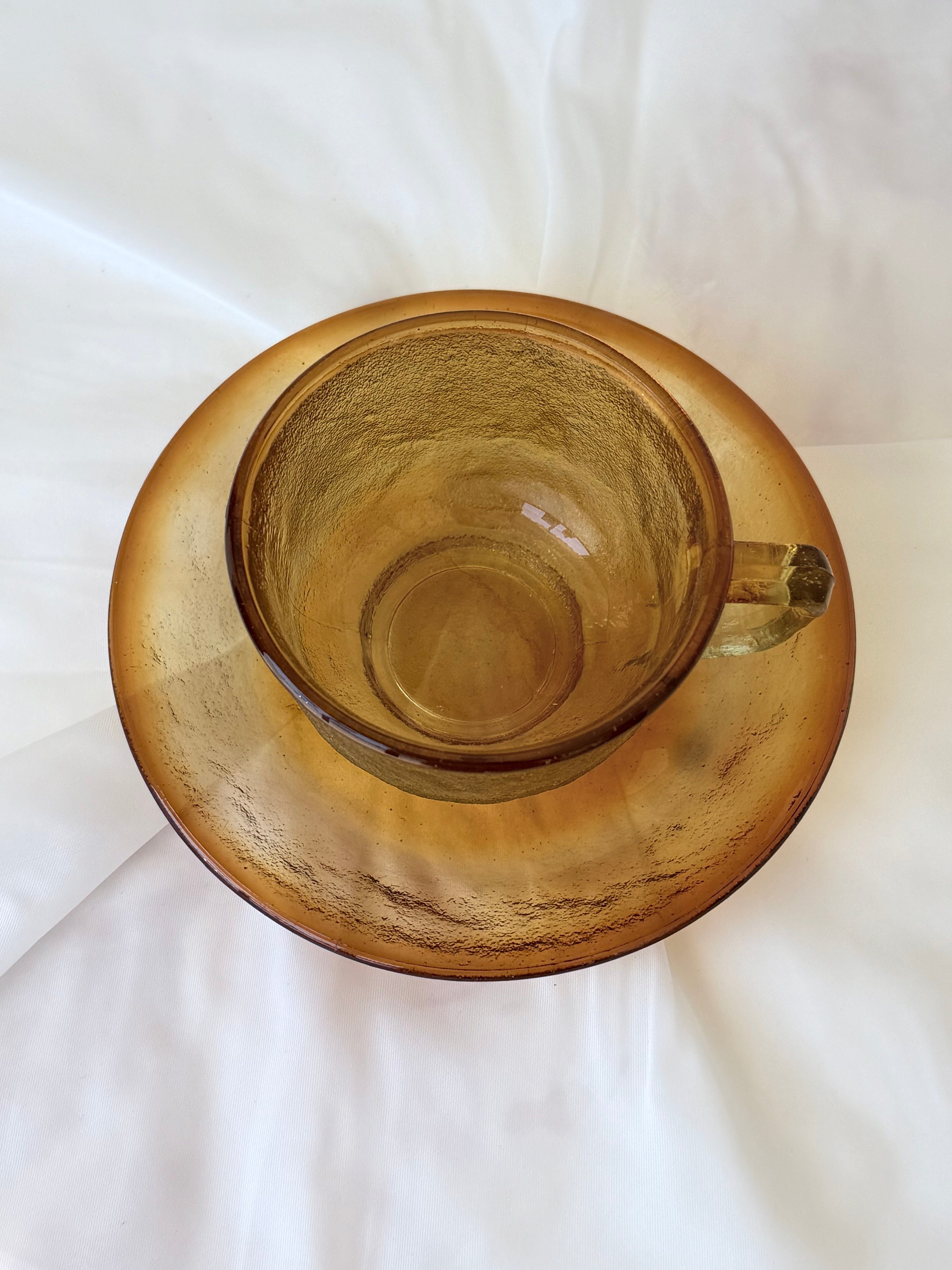 Light Textured Amber Glass Cup and Saucer
