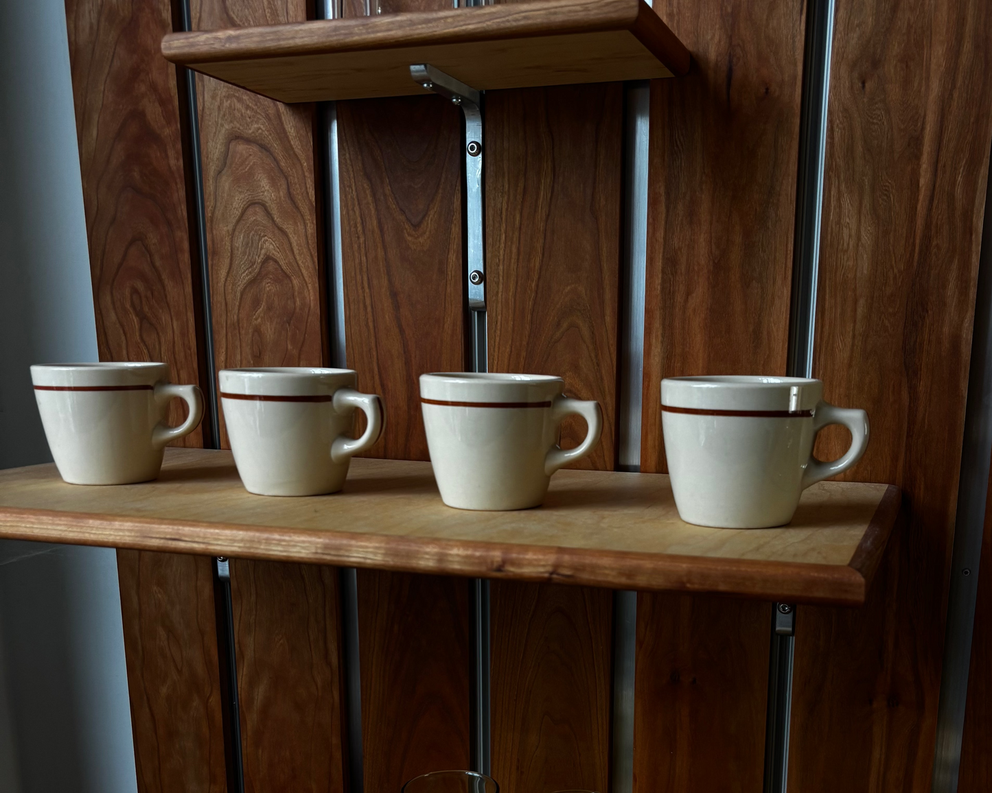 Ceramic Coffee Cup Set of 4 w/ Brown Stripe