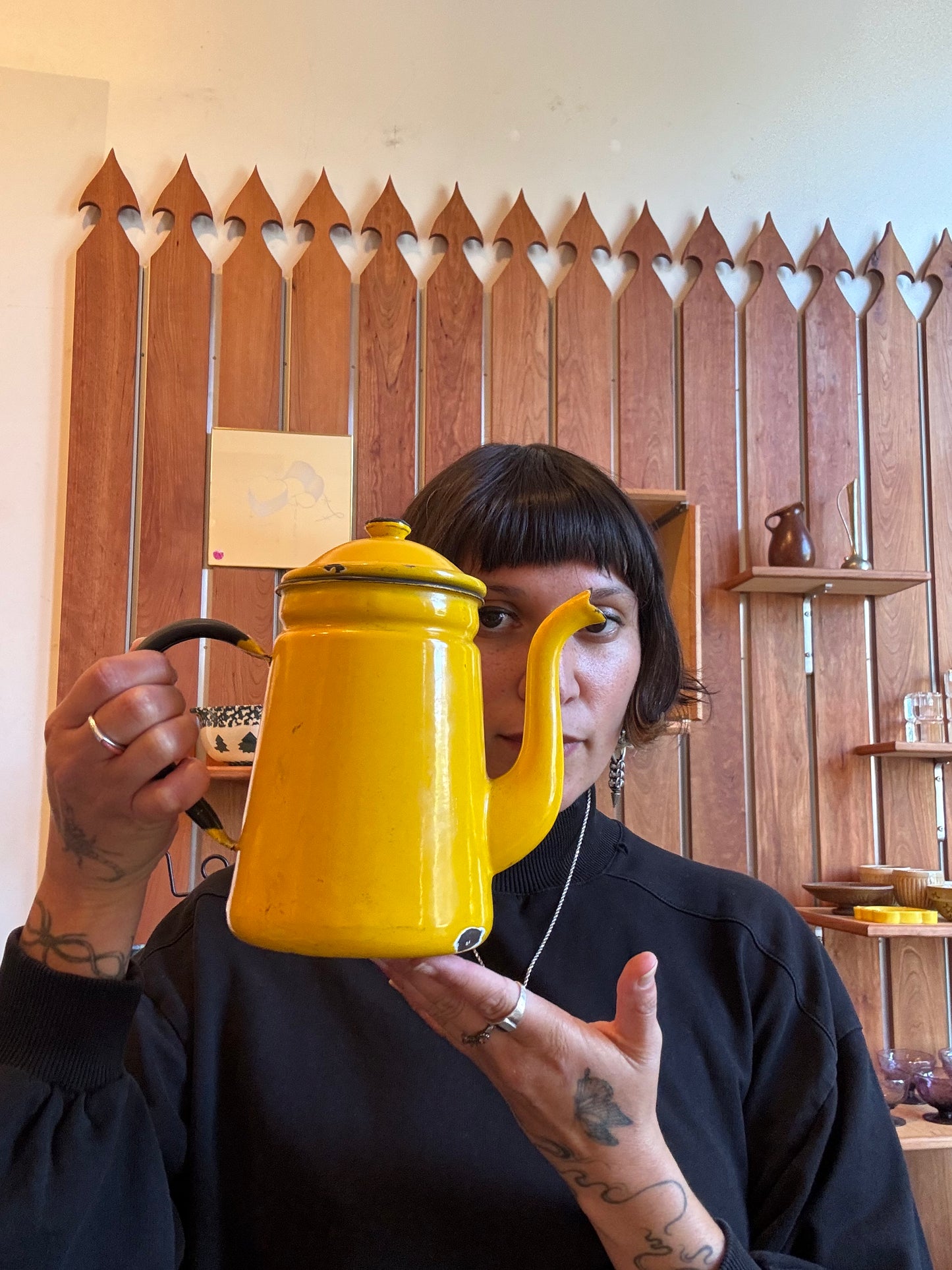 yellow enamel coffee pot