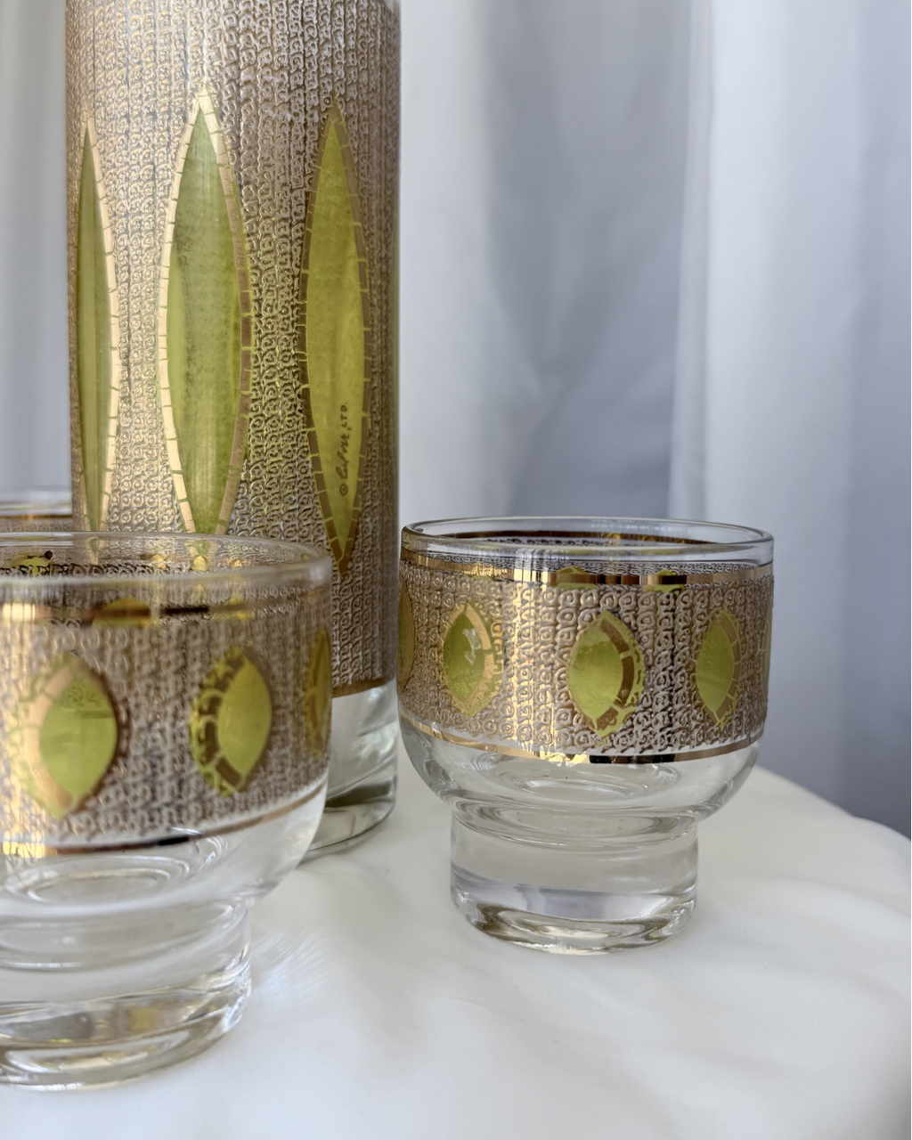 Colony Gold and Green Glass Pitcher Set (Set of 5)