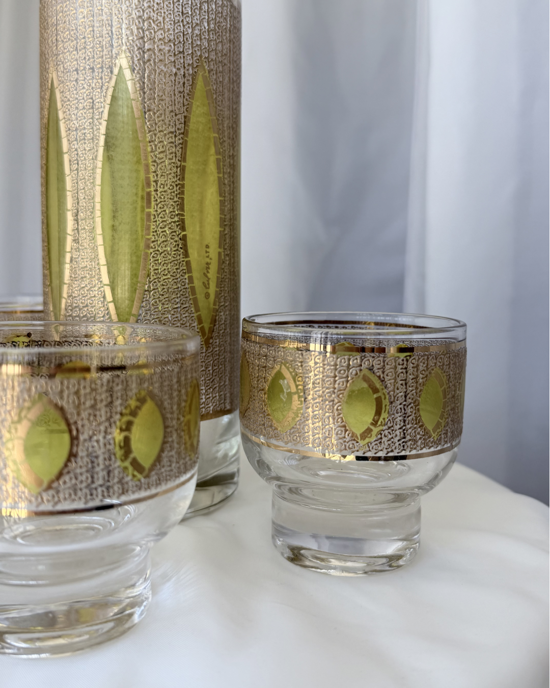 Colony Gold and Green Glass Pitcher Set (Set of 5)