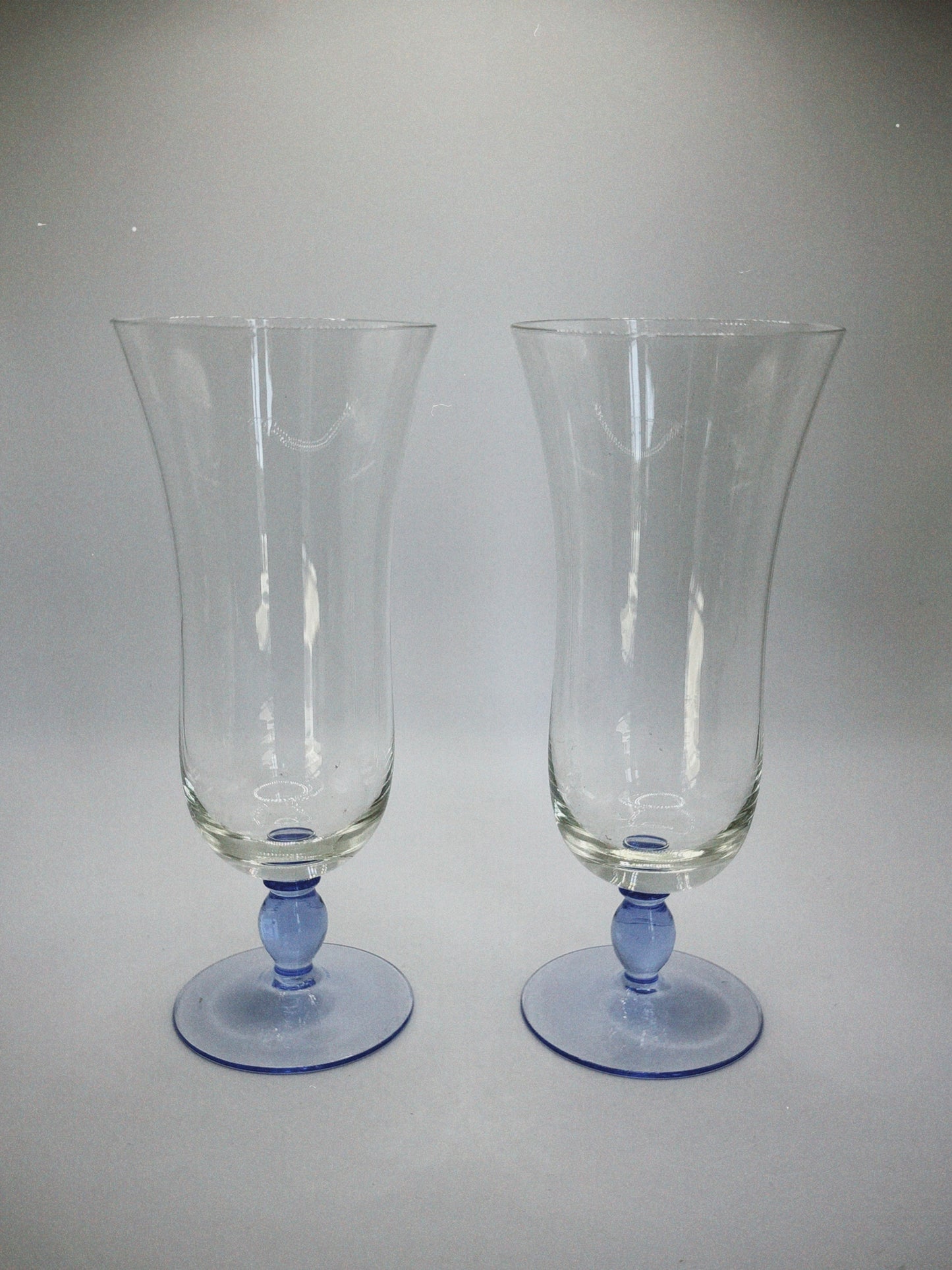Light Blue Stem Hurricane Glasses (Set of 2)