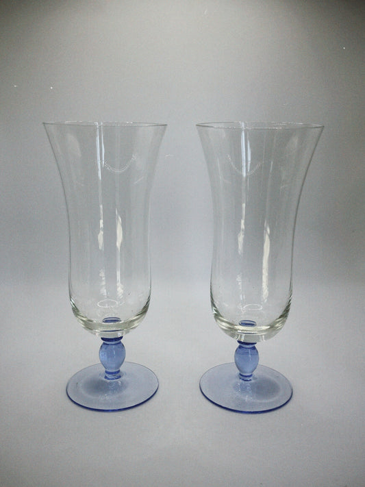 Light Blue Stem Hurricane Glasses (Set of 2)