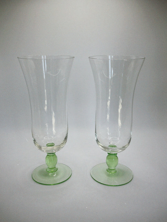 Light Green Stem Hurricane Glasses (Set of 2)